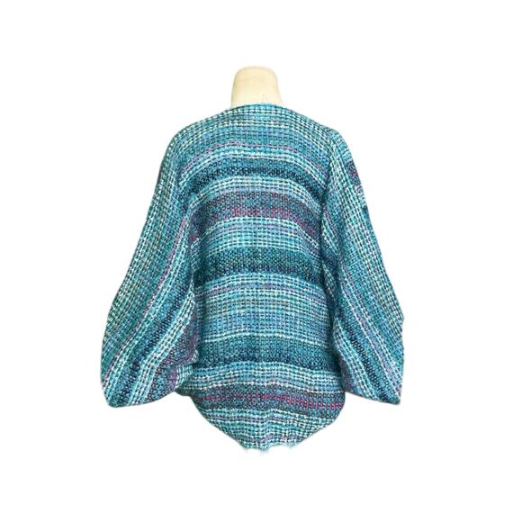 NESSA WARNER teal Handwoven Wool Open front Shrug Sweater Jacket One Size - Picture 6 of 16